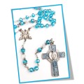 Our Lady of Grace Blue Crystal Glass Rosary with enamel inlay cross