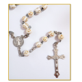 Gold Cross on White Bead Rosary - 5 decade