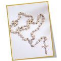 Gold Cross on White Bead Rosary - 5 decade