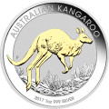 Rare 24 karat gold gilded proof 1oz Australian Kangaroo Silver Coin. COA, orig box as new Ltd 5000