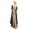 Muslim Color Block Embroidery Long Dress - M / Azure