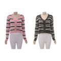 Striped Pattern Fluffy Knit Cardigan