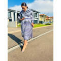 Ankle-Length Long Sleeve Patchwork Dress - BLUE / XL