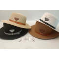 Flat-Top Wide Straw Leather Buckle Hat