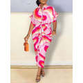 Summer Fashion Printed Dress - ROSE PINK / L