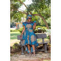 Ankara Short Ruffle Sleeve Print African Dress - BLUE / 34