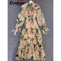 V-Neck Chiffon Floral Dress - XL