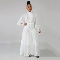 Long Sleeve Hollow Out Dres - WHITE / XXL