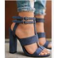 Ankle Strap Gladiator Heel Flock Shoes - MAROON / 3