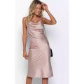 Bodycon Sleeveless Satin Dress - BEIGE / L