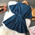 V-neck flare Playsuits - NAVY BLUE / XL