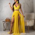 Side Slit Swimming Two Piece - YELLOW / XL
