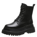 Platform Leather Ankle Boots - BLACK / 4