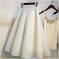 Hollow Out Mid-Calf Length Umbrella Skirt - WHITE / 36