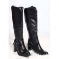 Long Chunky Block High Heel Boots - BLACK / 5
