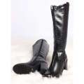 Long Chunky Block High Heel Boots - BLACK / 5