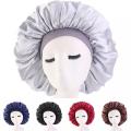 Satin Hair Bonnet Bed Hat Head Cover - BLACK