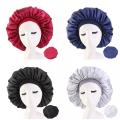 Satin Hair Bonnet Bed Hat Head Cover - BLACK