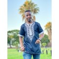 Mens African Vintage Embroidered T-Shirt - BLACK / L
