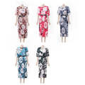 Floral Loose Short Sleeve Dress - BLUE / 4XL