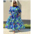Floral Print Maxi Dress - BLUE / XL