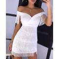 Fringe Tassel Short Dress - WHITE / XL