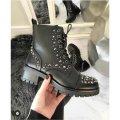 Studded Lace Up Ankle Boots - BLACK / 5