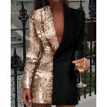 Sequined Patchwork Long Blazer - RED / XXL
