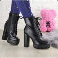 Lace-up Platform Ankle Boots - BLACK / 3