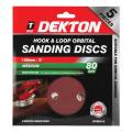 DEKTON 5PC Hook and Loop Orbital Sanding Discs 150mm - Medium 80 Grit