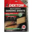 DEKTON 10PC Multi-Surface Sanding Sheets 280mm x 230mm - Medium 100 Grit