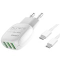 LDNIO Fast Charging Adapter with Type -C Cable  15.5W USB (3 Ports) EU Plug Charger Adapter A3315