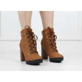 Choc lace-up cleated sole pu material ankle boot fifi