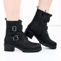 Black low heel ankle boot with 2 belt buckle stella