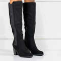 Black suede side-elastic knee high block heel boot vivian