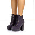 Black 10cm heel chunky lace up ankle boot elloise