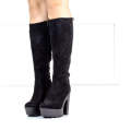 Black 13cm heel back lace long boot delfina