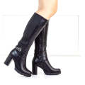 Black 9cm heel  knee high boot with elastic back edda