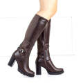 Brown 9cm heel  knee high boot with elastic back edda