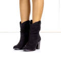 Black 8cm heel mid cow boy boot viviana