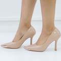 Pink sqr gold toe court on 9.5cm heel extend