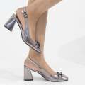 Pewter 7cm heel pleather slingback with trim pumps amaya