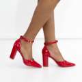 Red open waist pointy on block 8.5cm heel  PATENT missy