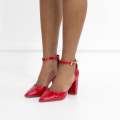 Red open waist pointy on block 8.5cm heel  PATENT missy
