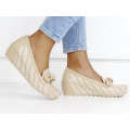 Beige croco pu with bow comfort wedge alecta