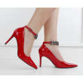 Red 9cm heel with chain ankle strap elvira