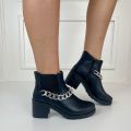 Black chain detailed block heel ankle boot autumn