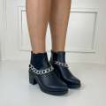 Black chain detailed block heel ankle boot autumn