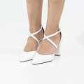 White cross-belts open wais 8.5cm block heel femi