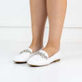 White 1.2cm flat heel moc with diamond trim pu liana